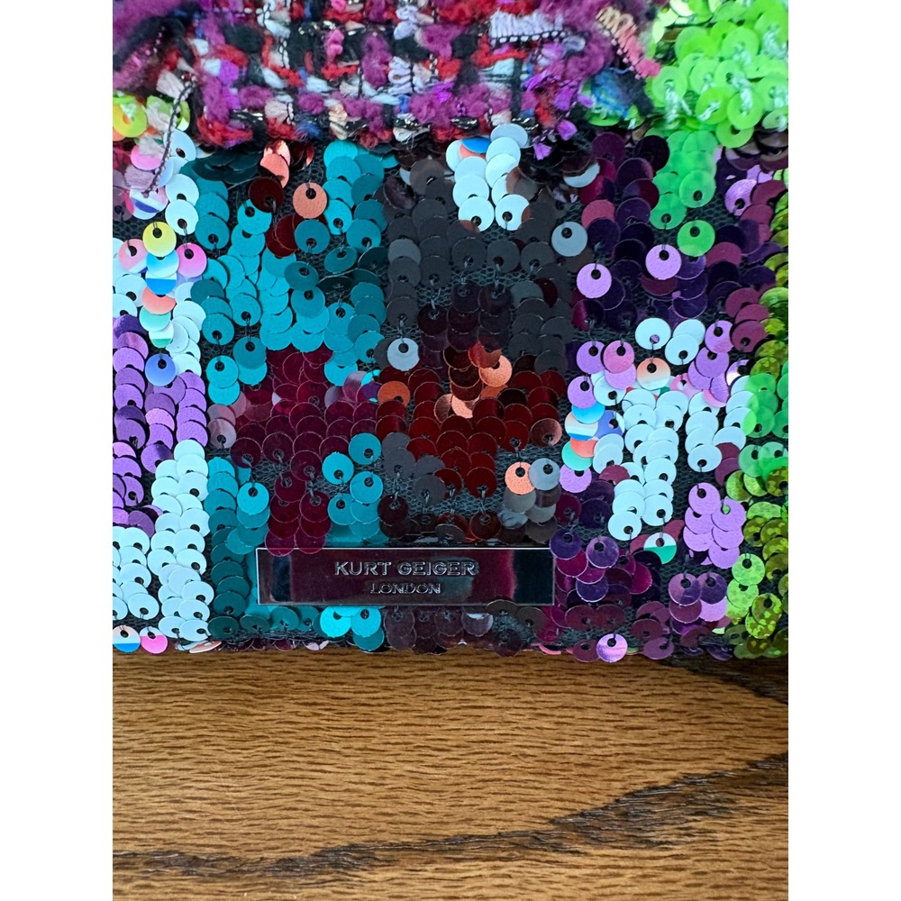 Kurt Geiger London Kensington Mini Sequin Tweed Multi Color Chain Crossbody Bag - Picture 4 of 9